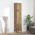 Vitrine haute en chene artisanal 69,5 x 34 x 180 cm avec deux portes et structure metallique, meuble epure pour interieur contemporain