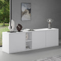 Buffet bas suspendu ou sur pieds 180 cm avec trois portes, finition blanc mat, meuble de rangement moderne pour interieur
