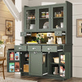 Vaisselier haut avec vitrines en verre, casier a bouteilles et zones de rangement multiples, style retro elegant