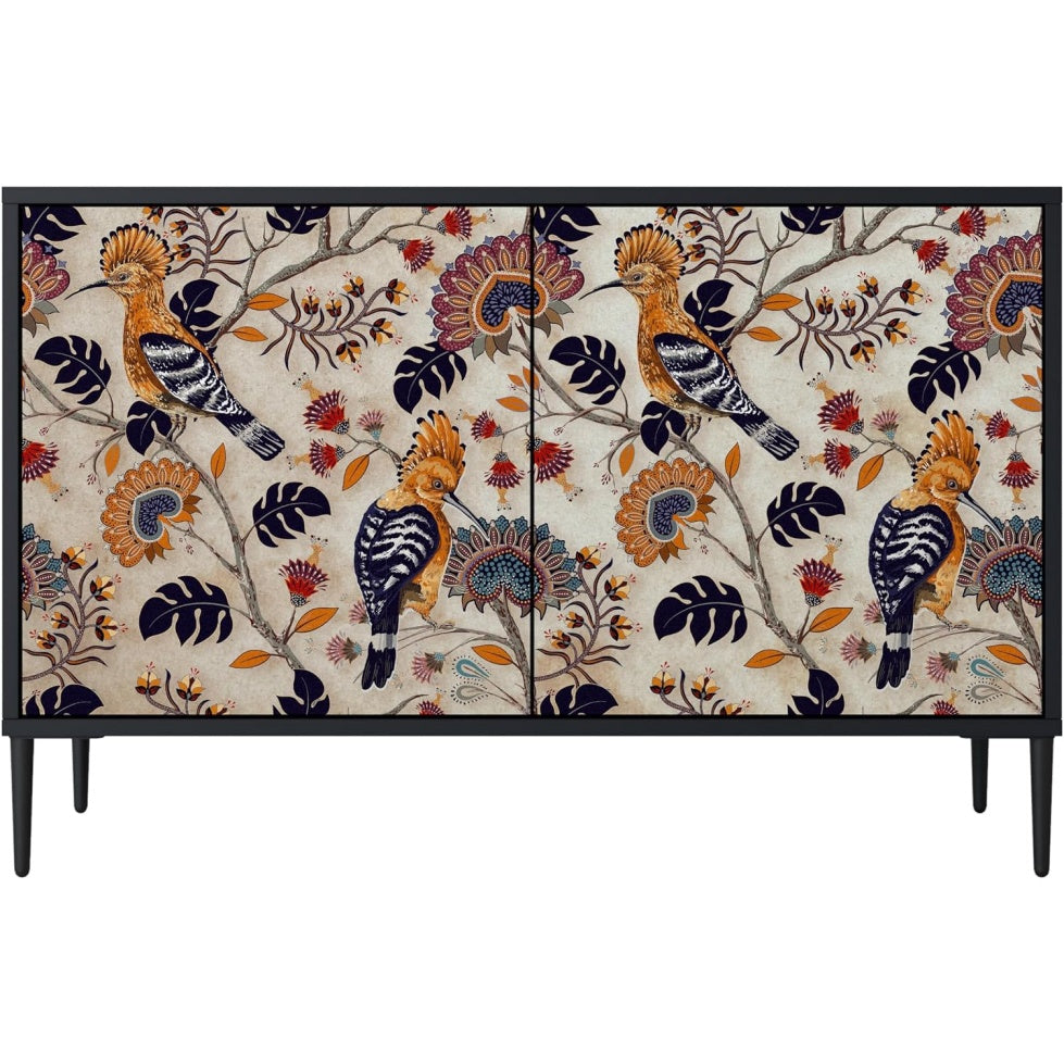 Commode noire avec 2 portes pour rangement polyvalent, meuble pratique pour entree, chambre, salon, salle a manger ou couloir
