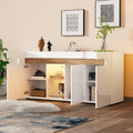Buffet de cuisine brillant 140 x 40 x 70 cm avec trois portes, LED reglable et etageres ajustables pour rangement interieur