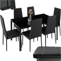 Ensemble table repas avec six chaises modernes en simili cuir, structure acier et plateau en verre trempe pour interieur