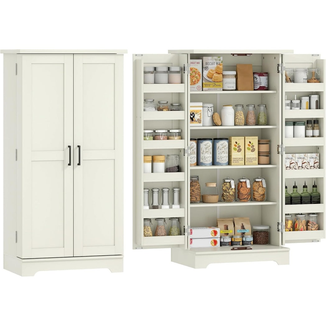 Armoire de cuisine creme avec cinq niveaux de rangement, dimensions 60 x 40 x 120 cm, meuble vertical polyvalent