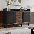 Buffet rotin avec deux portes et trois tiroirs, rangement polyvalent en bois pour salon chambre couloir ou salle de bain