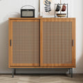 Meuble cuisine 100 cm avec deux portes coulissantes et tablette reglable, rangement d'appoint pour salon ou espace repas