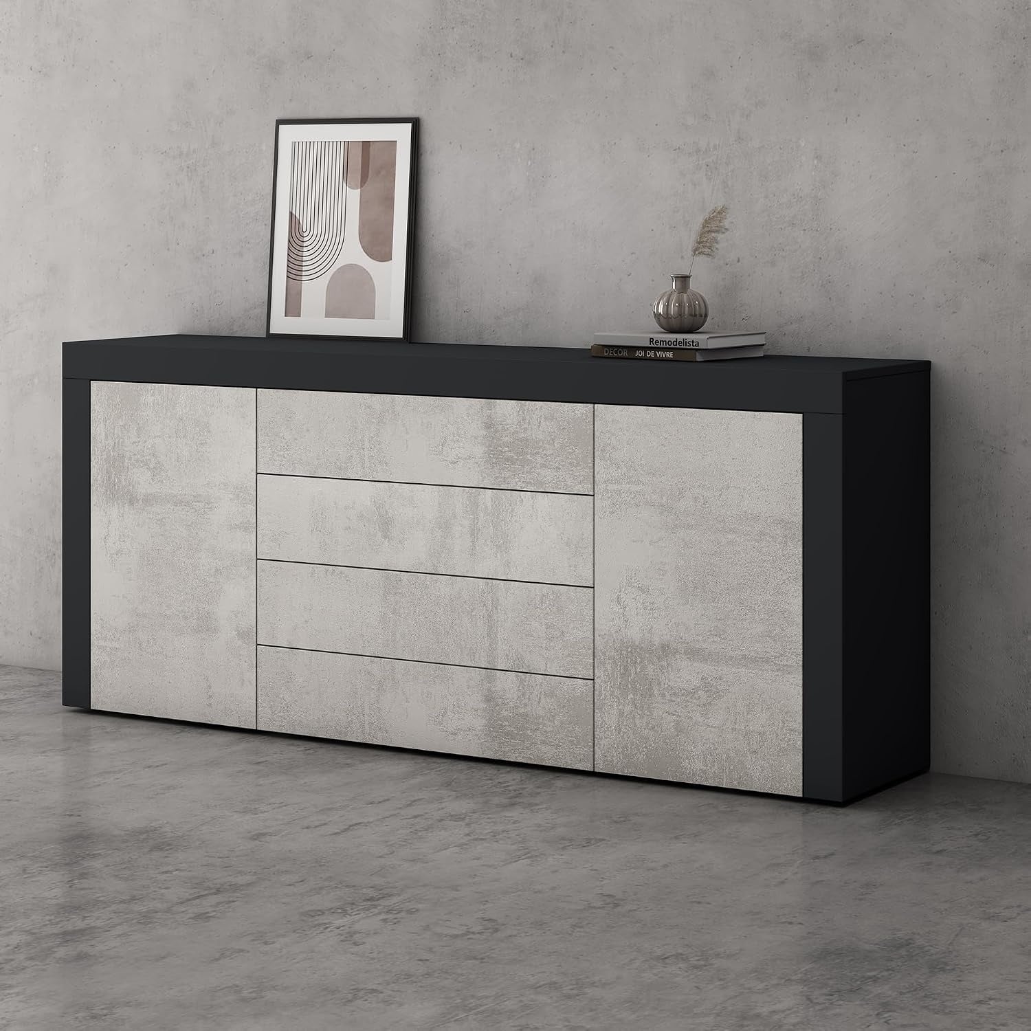 Buffet commode 167 cm avec 2 portes, grand espace de rangement pour salon salle a manger ou interieur moderne