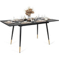 Table de repas extensible noire et doree style industriel, plateau bois reglable de 120 a 160 cm pour quatre a six convives