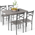 Ensemble repas industriel avec table et 4 chaises, cadre noir metallique et design aux lignes douces
