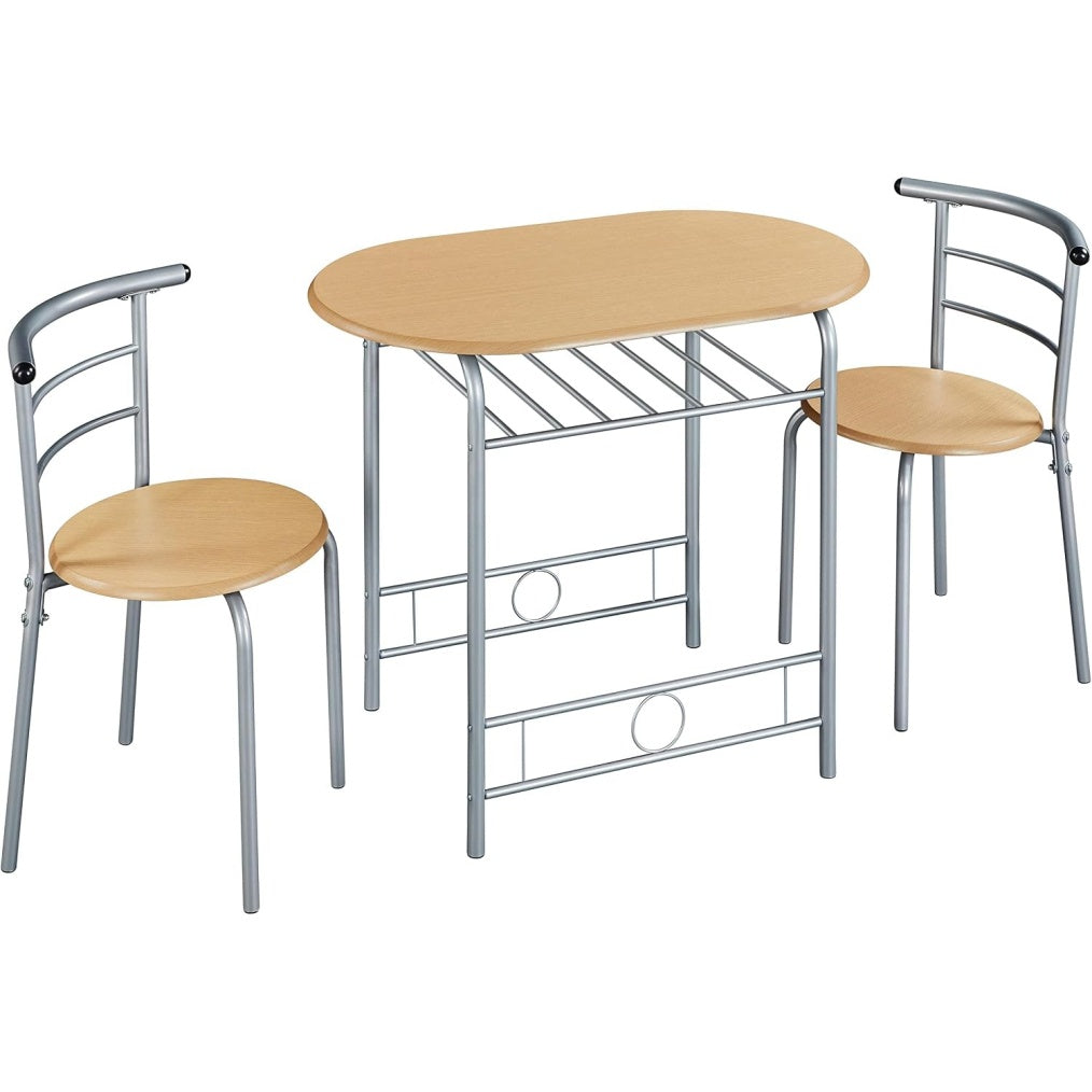 Table repas avec deux chaises et etagere integree 90 cm, finition chene, solution pratique pour petits espaces