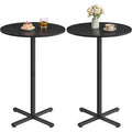 Ensemble de 2 tables hautes de bar noires et bois avec cadre metal, base croisee et style moderne pour repas ou bistrot