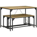 Ensemble repas bois naturel et noir avec table et deux bancs 120 x 70 x 75 cm, style moderne et convivial