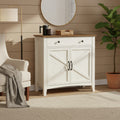 Rangement cuisine style rustique blanc et marron avec tiroir, portes fermees et etagere reglable