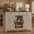Buffet style campagne avec tiroir, portes de rangement et etagere reglable, melange blanc rustique et finition bois miel